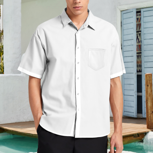 四面弹翻领带口袋短袖衬衫