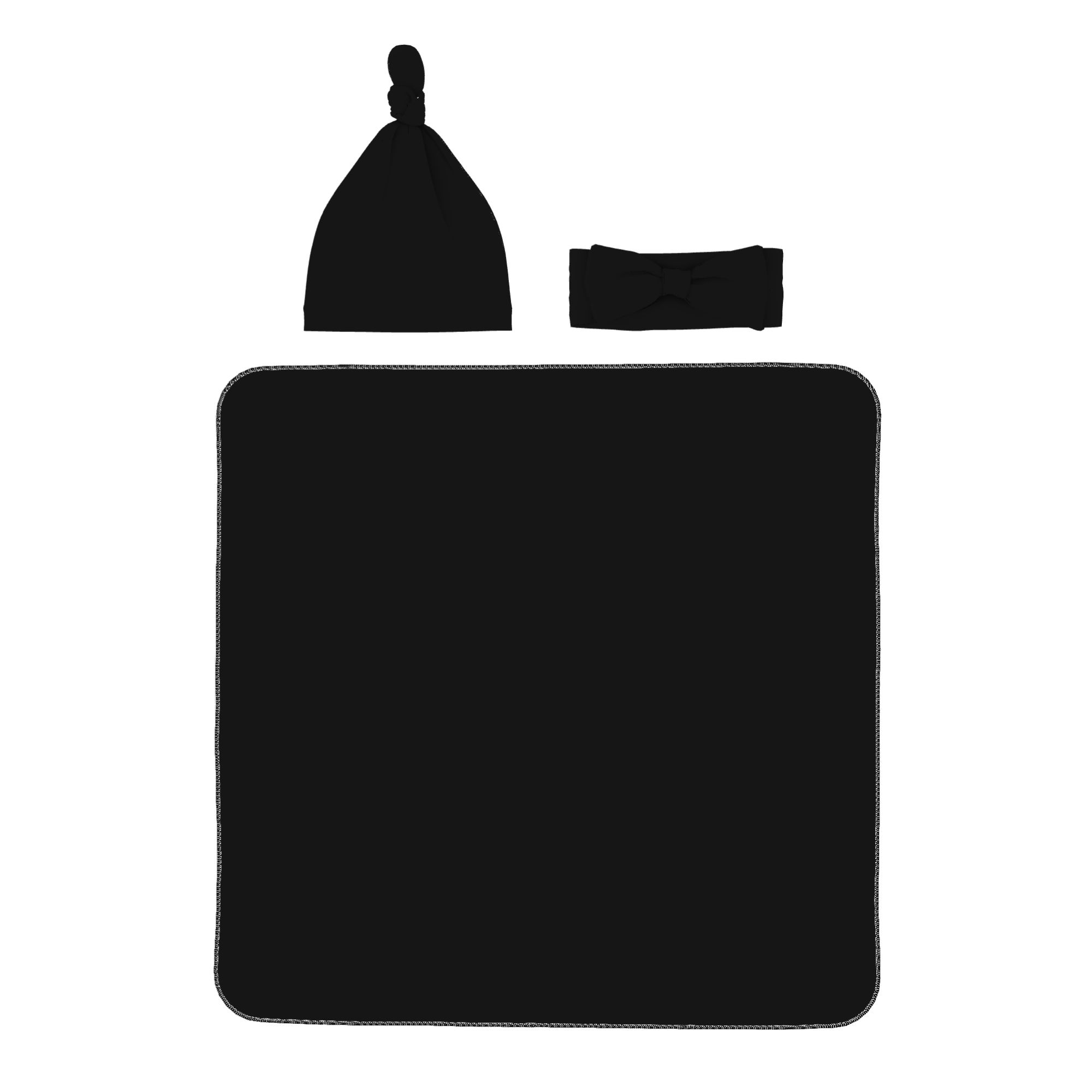 婴儿豆豆帽发带襁褓毯三件套